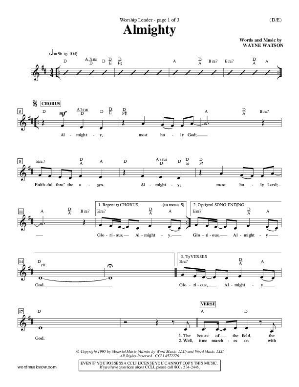 Almighty Lead Sheet (Wayne Watson)