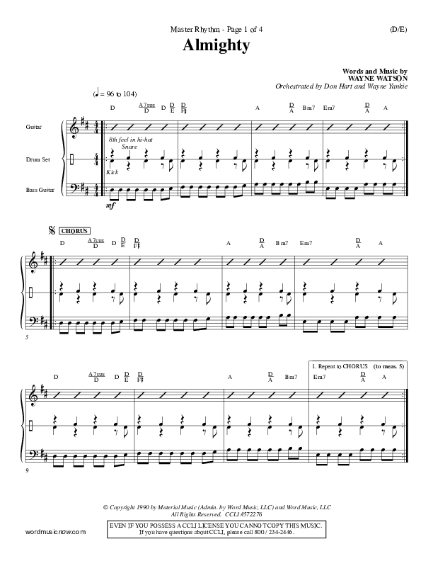 Almighty Rhythm Chart (Wayne Watson)