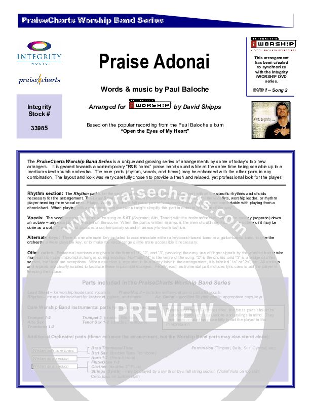 Praise Adonai Cover Sheet (Paul Baloche)