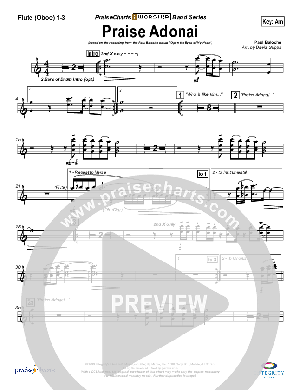 Praise Adonai Flute/Oboe 1/2/3 (Paul Baloche)