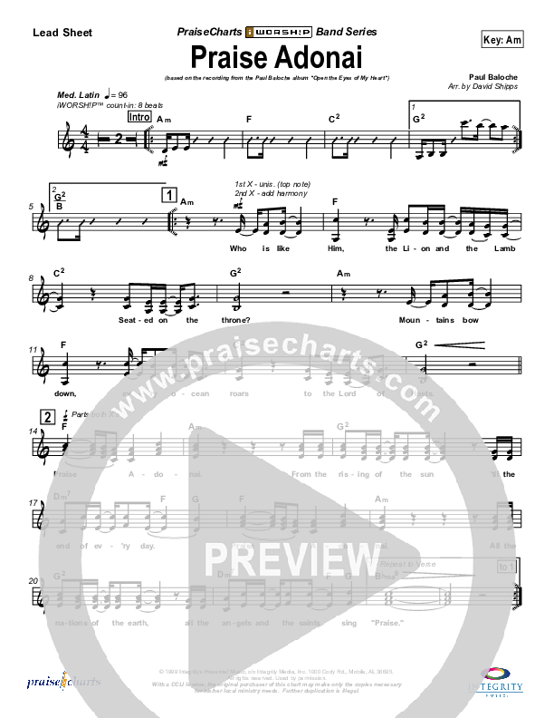 Praise Adonai Lead Sheet (SAT) (Paul Baloche)