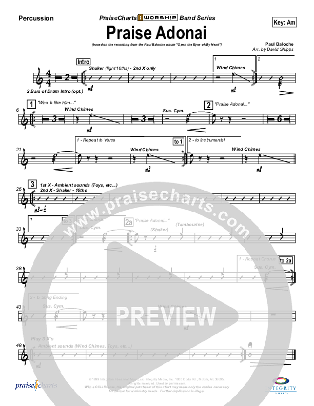 Praise Adonai Percussion (Paul Baloche)