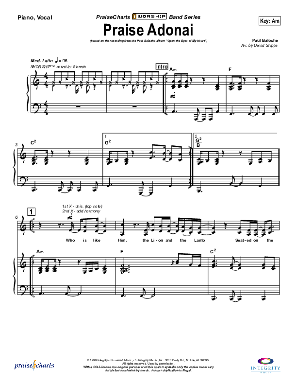Praise Adonai Piano/Vocal & Lead (Paul Baloche)