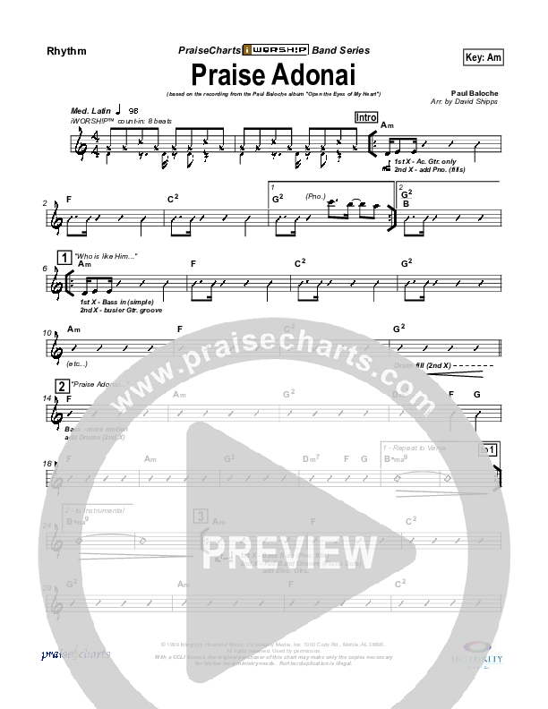 Praise Adonai Rhythm Chart (Paul Baloche)