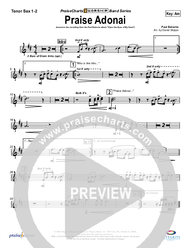 Praise Adonai Tenor Sax 1/2 (Paul Baloche)