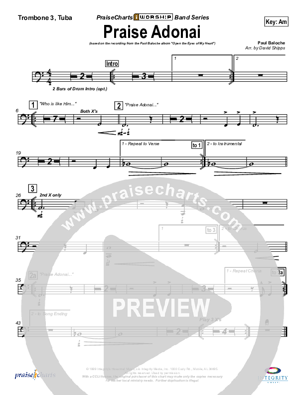 Praise Adonai Trombone 3/Tuba (Paul Baloche)