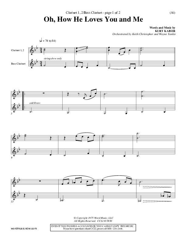 Oh How He Loves You And Me Clarinet 1/2, Bass Clarinet (Kurt Kaiser)