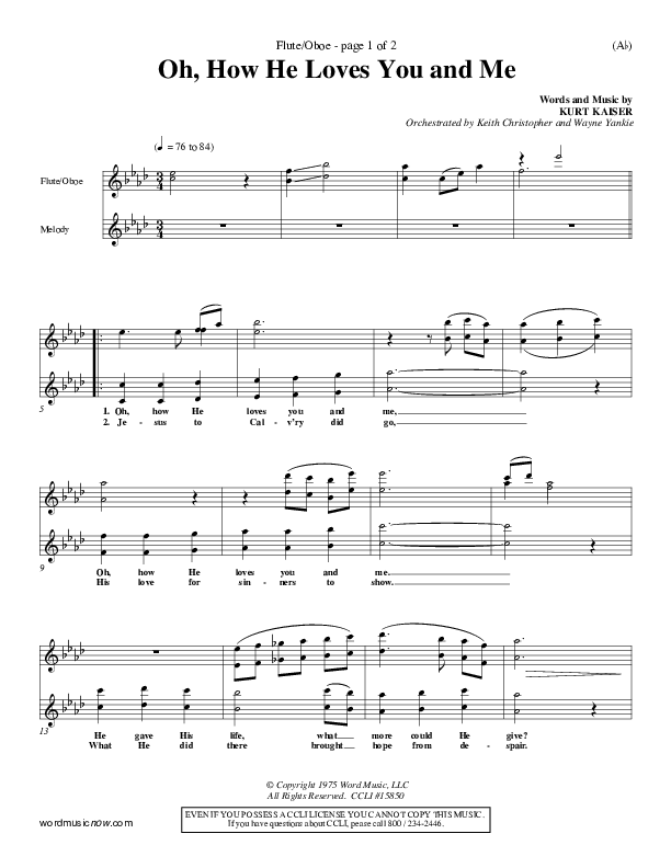 Oh How He Loves You And Me Flute/Oboe (Kurt Kaiser)