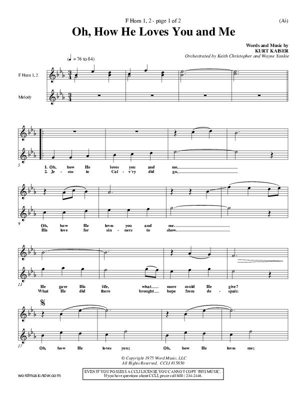 Oh How He Loves You And Me French Horn 1/2 (Kurt Kaiser)