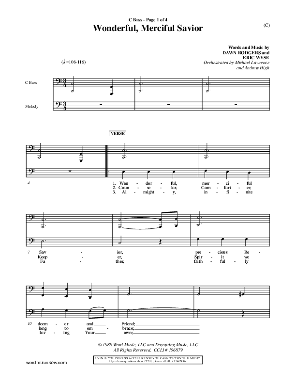 Wonderful Merciful Savior Contrabass (Eric Wyse)