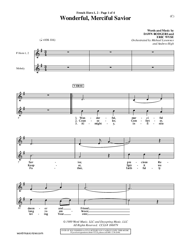 Wonderful Merciful Savior French Horn 1/2 (Eric Wyse)
