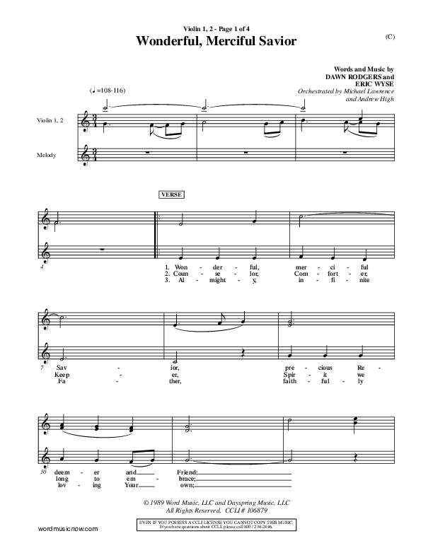 Wonderful Merciful Savior Violin 1/2 (Eric Wyse)
