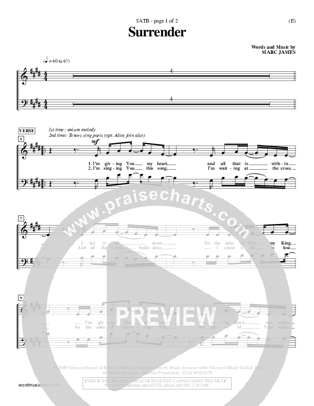 Surrender Choir Sheet (SATB) (Marc James)