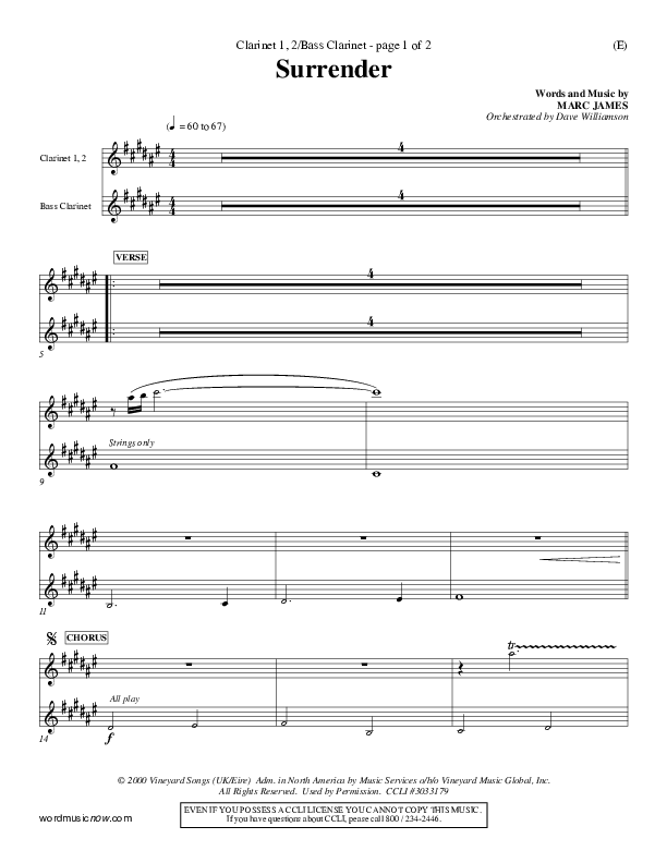 Surrender Clarinet 1/2, Bass Clarinet (Marc James)