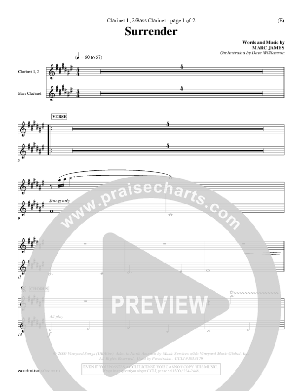 Surrender Clarinet 1/2, Bass Clarinet (Marc James)