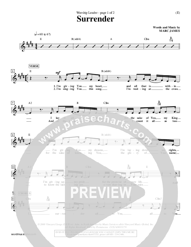Surrender Lead Sheet (Marc James)