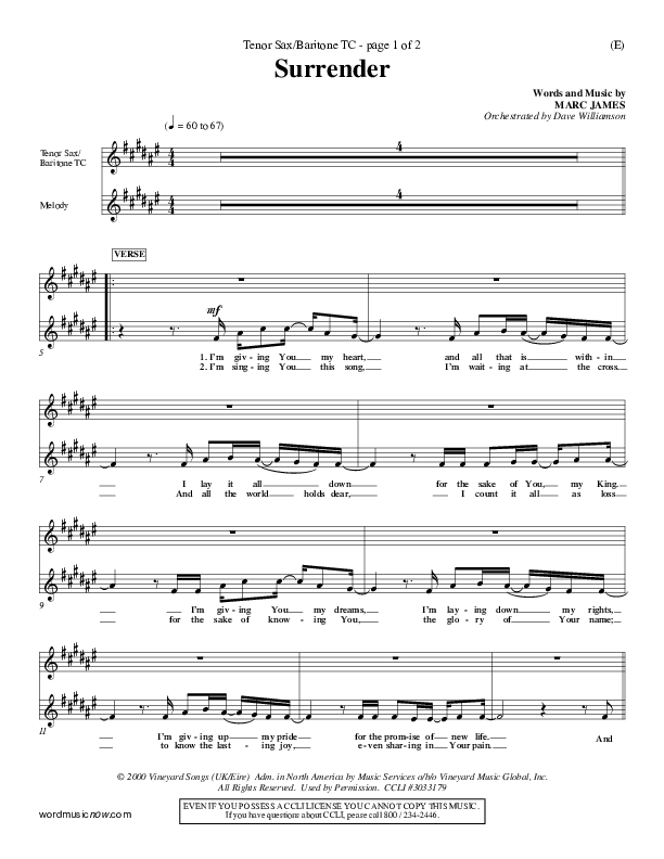 Surrender Tenor Sax/Baritone T.C. (Marc James)