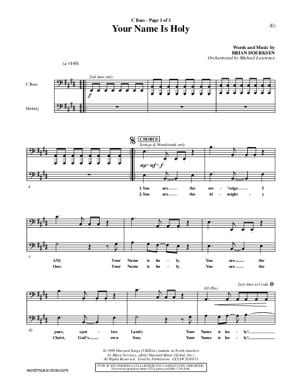 Your Name Is Holy Contrabass (Brian Doerksen)