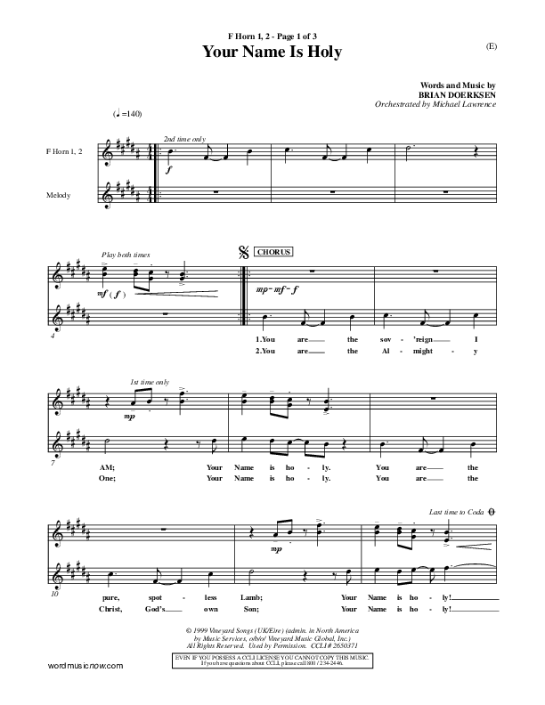 Your Name Is Holy French Horn 1/2 (Brian Doerksen)