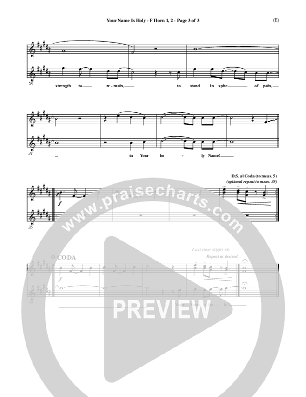 Your Name Is Holy French Horn 1/2 (Brian Doerksen)