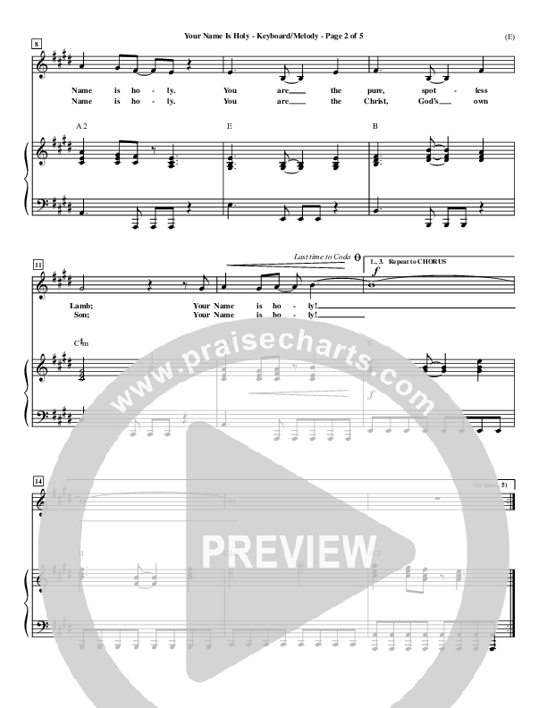 Your Name Is Holy Lead Sheet (Brian Doerksen)