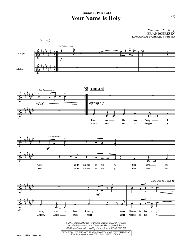 Your Name Is Holy Trumpet 1 (Brian Doerksen)