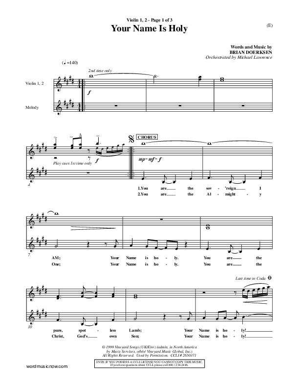 Your Name Is Holy Violin 1/2 (Brian Doerksen)