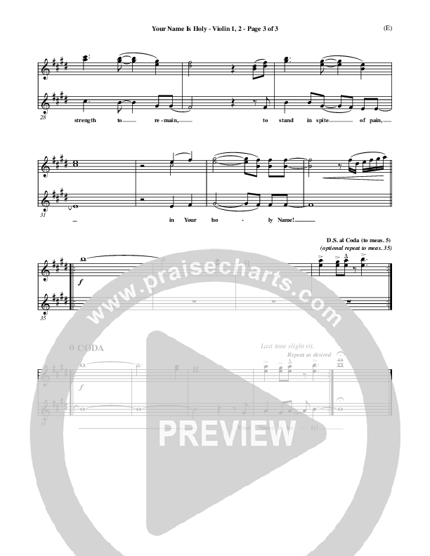 Your Name Is Holy Violin 1/2 (Brian Doerksen)