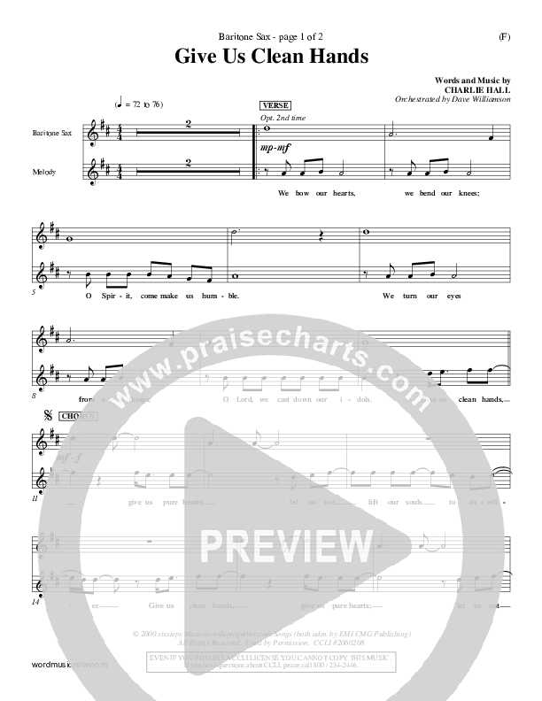 Give Us Clean Hands Bari Sax (Charlie Hall)