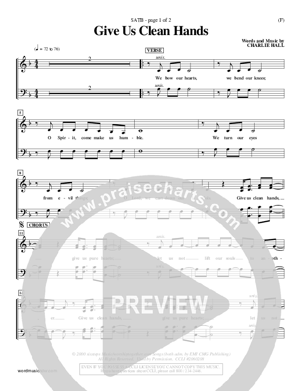 Give Us Clean Hands Choir Vocals (SATB) (Charlie Hall)