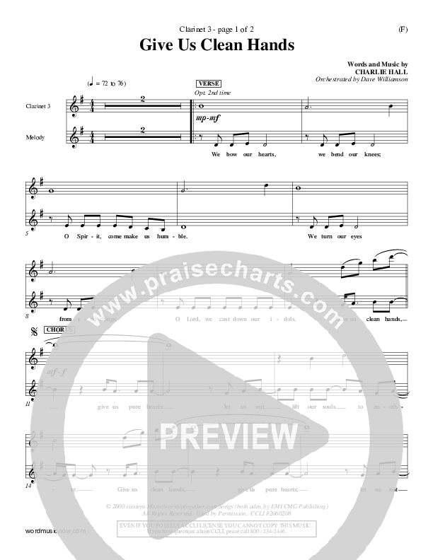 Give Us Clean Hands Clarinet 3 (Charlie Hall)