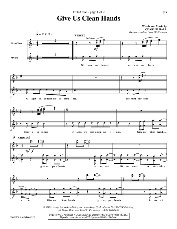 Give Us Clean Hands Flute/Oboe (Charlie Hall)