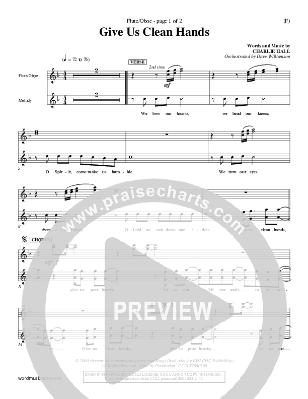 Give Us Clean Hands Flute/Oboe (Charlie Hall)