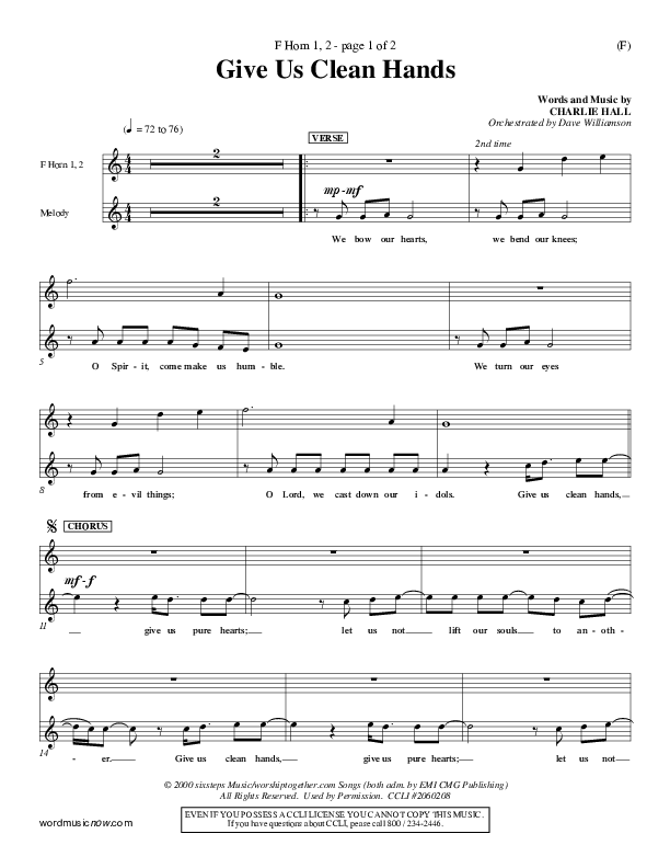 Give Us Clean Hands French Horn 1/2 (Charlie Hall)