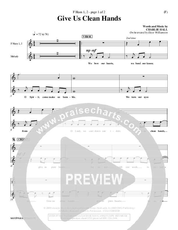 Give Us Clean Hands French Horn 1/2 (Charlie Hall)