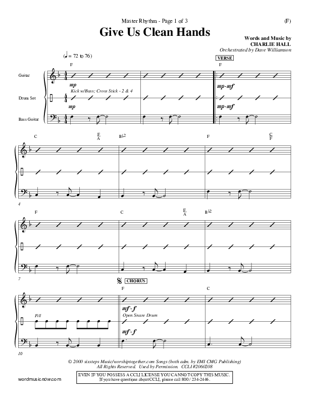 Give Us Clean Hands Rhythm Chart (Charlie Hall)