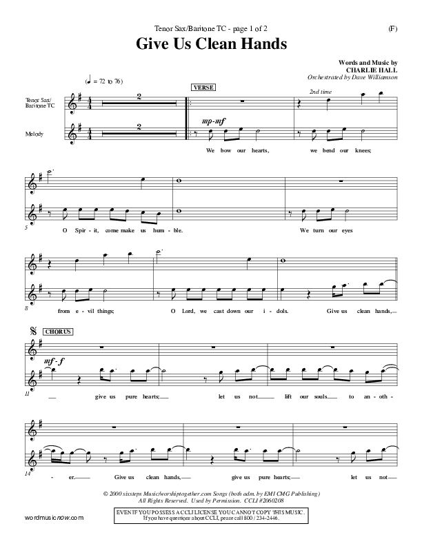 Give Us Clean Hands Tenor Sax 2 (Charlie Hall)