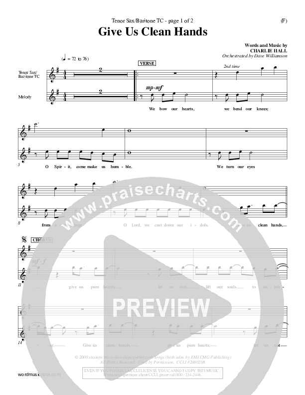 Give Us Clean Hands Tenor Sax 2 (Charlie Hall)