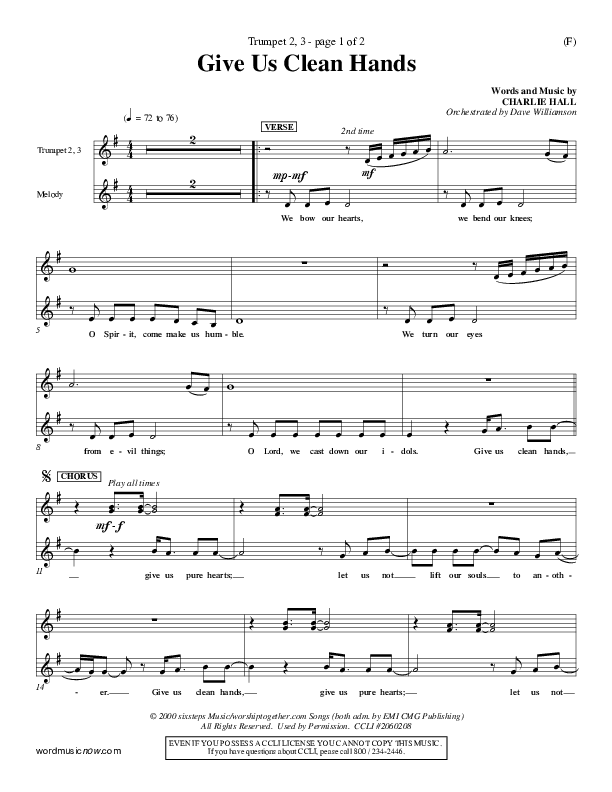 Give Us Clean Hands Trumpet 2/3 (Charlie Hall)