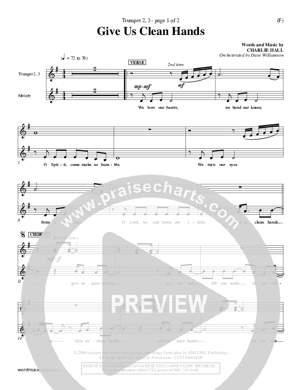 Give Us Clean Hands Trumpet 2/3 (Charlie Hall)