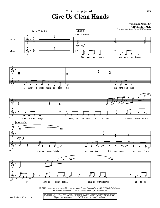 Give Us Clean Hands Violin 1/2 (Charlie Hall)