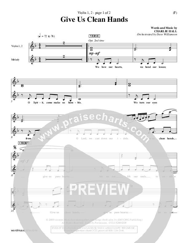 Give Us Clean Hands Violin 1/2 (Charlie Hall)