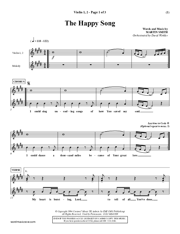 The Happy Song Violin 1/2 (Delirious)