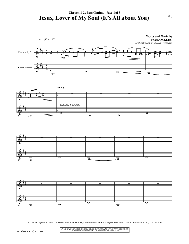 Jesus Lover of My Soul (It's All About You) Clarinet (Paul Oakley)