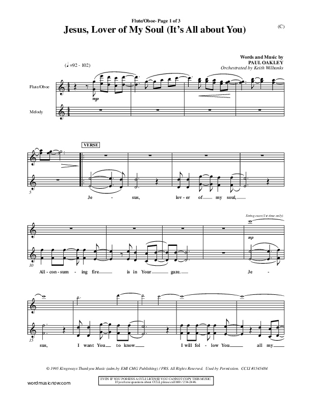 Jesus Lover of My Soul (It's All About You) Flute/Oboe (Paul Oakley)