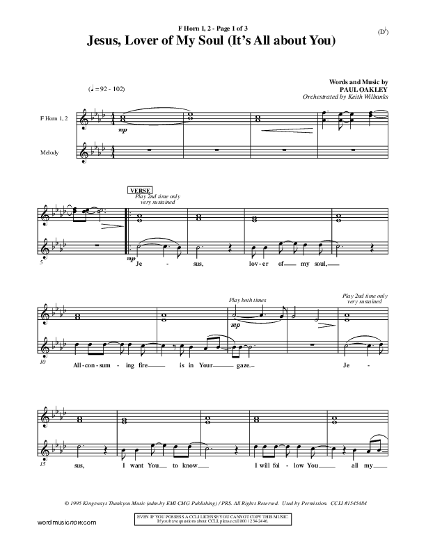 Jesus Lover of My Soul (It's All About You) French Horn (Paul Oakley)