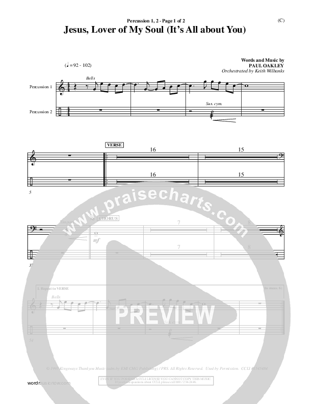 Jesus Lover of My Soul (It's All About You) Percussion 1/2 (Paul Oakley)