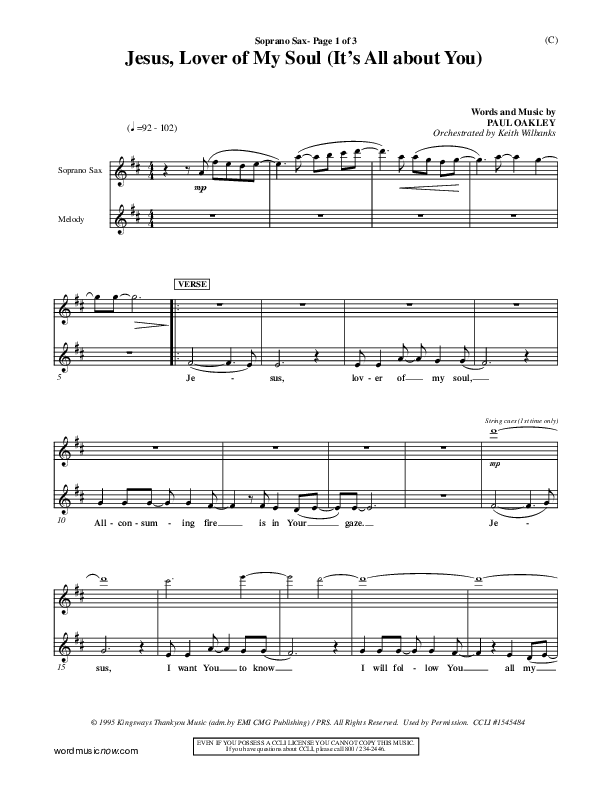 Jesus Lover of My Soul (It's All About You) Soprano Sax (Paul Oakley)