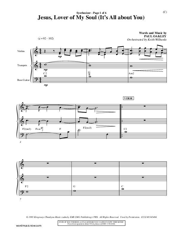 Jesus Lover of My Soul (It's All About You) Synth (Paul Oakley)