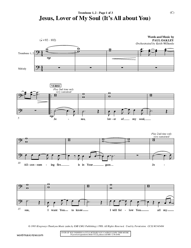 Jesus Lover of My Soul (It's All About You) Trombone 1/2 (Paul Oakley)